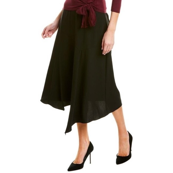 NWT Vince Camuto • Asymmetrical Hem Flowy Midi Skirt in Black, Size 0 - Picture 1 of 10